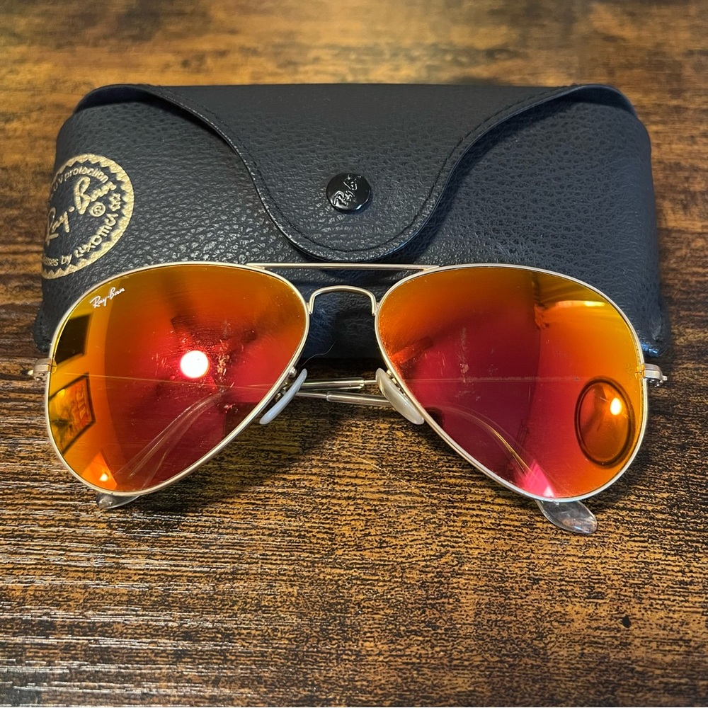 100% Authentic Ray Ban Aviator Mirror Sunglasses in Gold and Orange